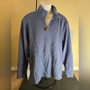 Polo Ralph Lauren Men's Sweater Medium Blue 1/4 Zip Ribbed Pony Cotton XL